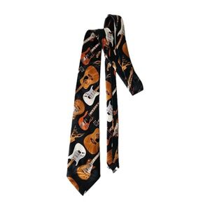 Vtg Fratello Handmade Guitar Novelty Print Music Rock Country Band Necktie